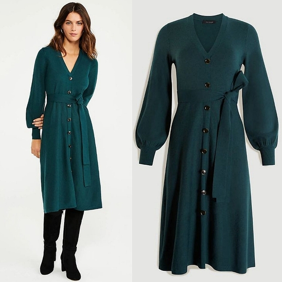 Ann Taylor Dresses & Skirts - ☆Ann Taylor Deep Emerald Teal Button Front Bealted Sweater Dress☆